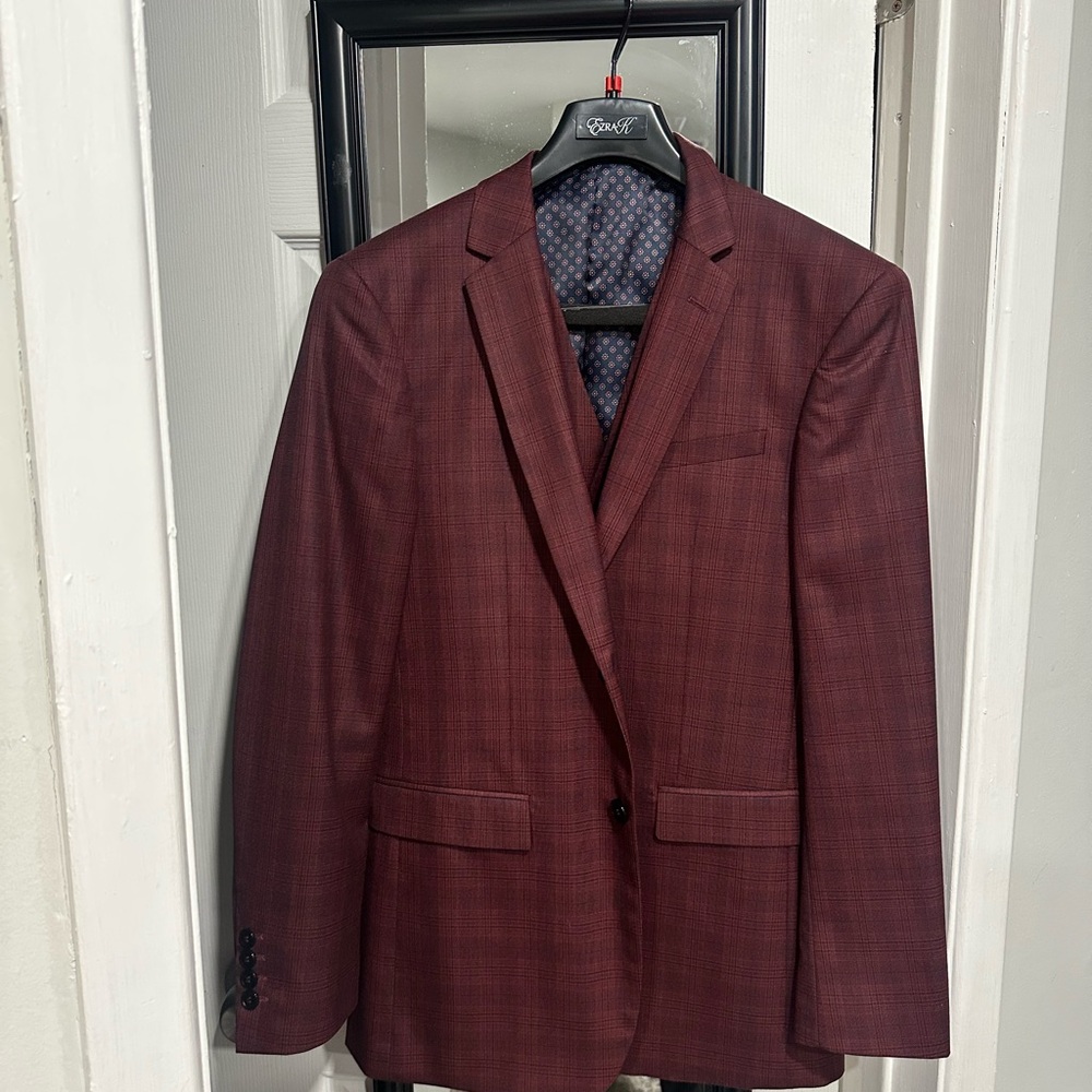 Ezra Burgundy 3-Piece Pin Stripe Suit